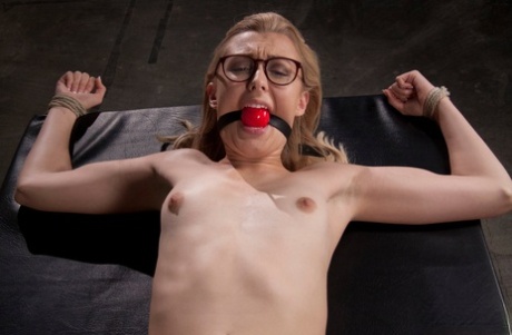 Slim blonde Alexa Grace is forcefully masturbated while ball gagged in glasses 46291862