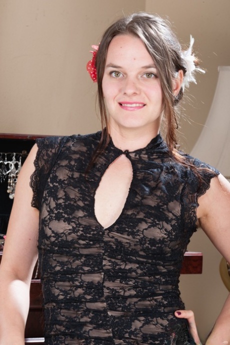 White chick Jackie Paige reveals her hairy armpits and bush in black stockings 89328979