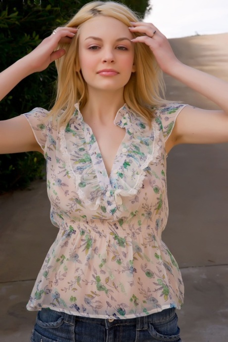 Blonde cutie Bree Daniels prepares to remove her shorts on the roadway 43008738