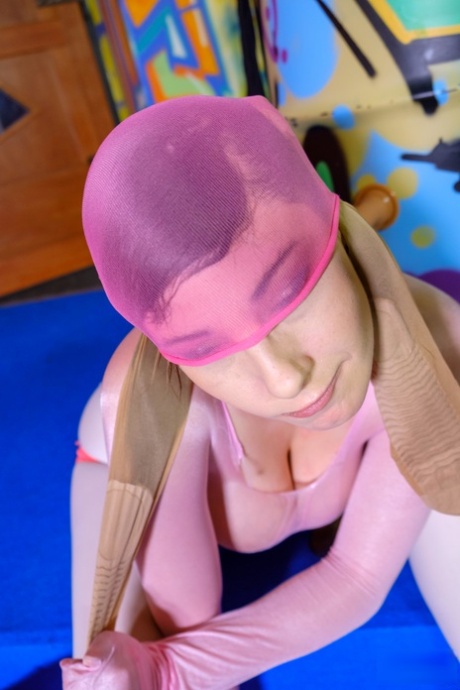 Cute girl Anabelle plays with suction dildos during a nylon encasement scene 98708524