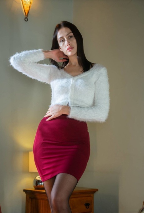 Brunette teen Jessika Night gets naked to masturbate in crotchless pantyhose 20784626