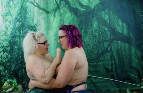 UK fatty Mollie Foxxx and her lesbian lover sport glasses during dildo play 50574309