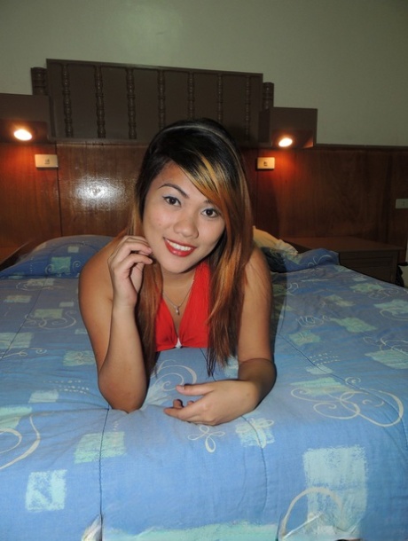 Filipina first timer Jennelyn finger spreads her natural pussy upon a bed 49543761