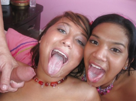 Alluring Asian teens go hardcore threesome and get their mouths full of semen 40874167